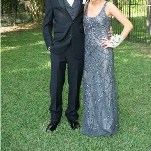 Adrianna Pappel beaded gown. Size 6. Color is gun metal